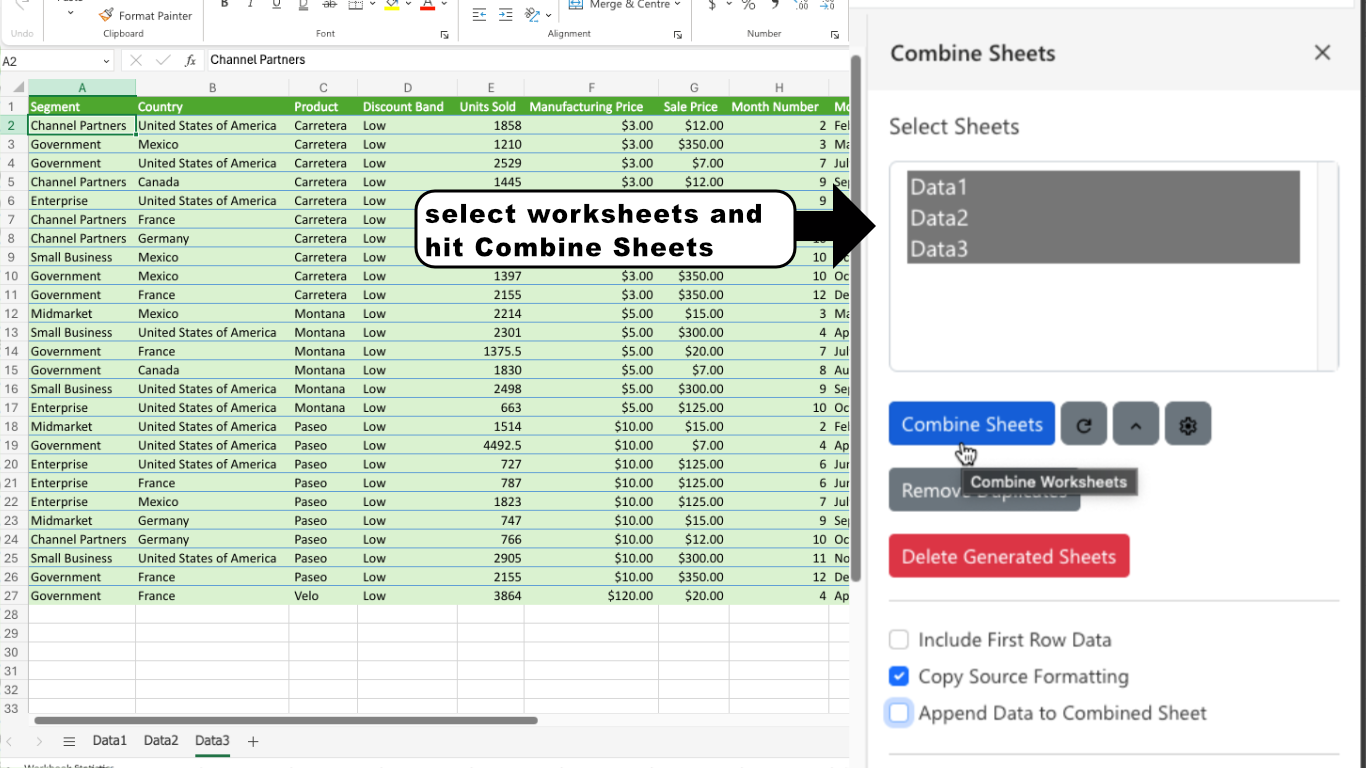 Choose Worksheets.